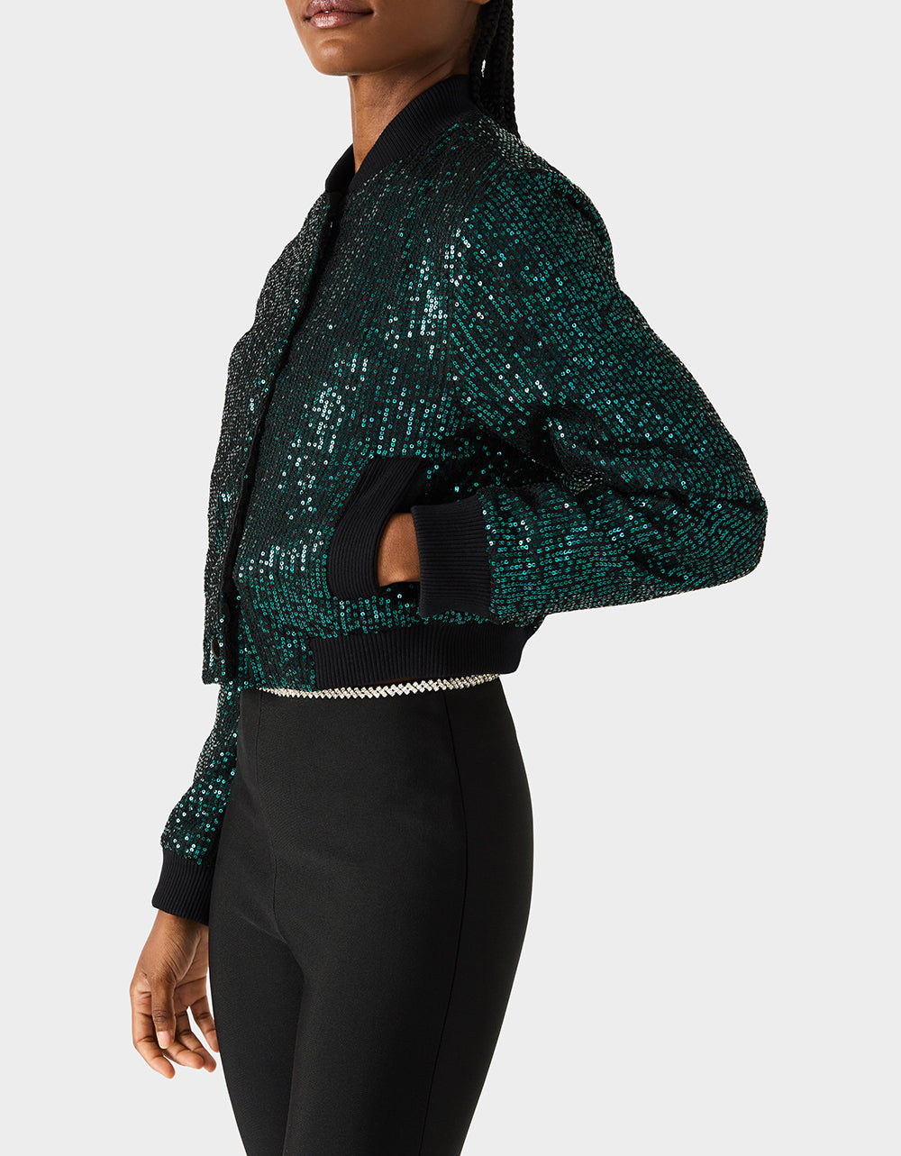 Betsey Johnson Trusted | GLITTERATI BOMBER JACKET EMERALD GREEN Women's Green Sequin Bomber Jacket