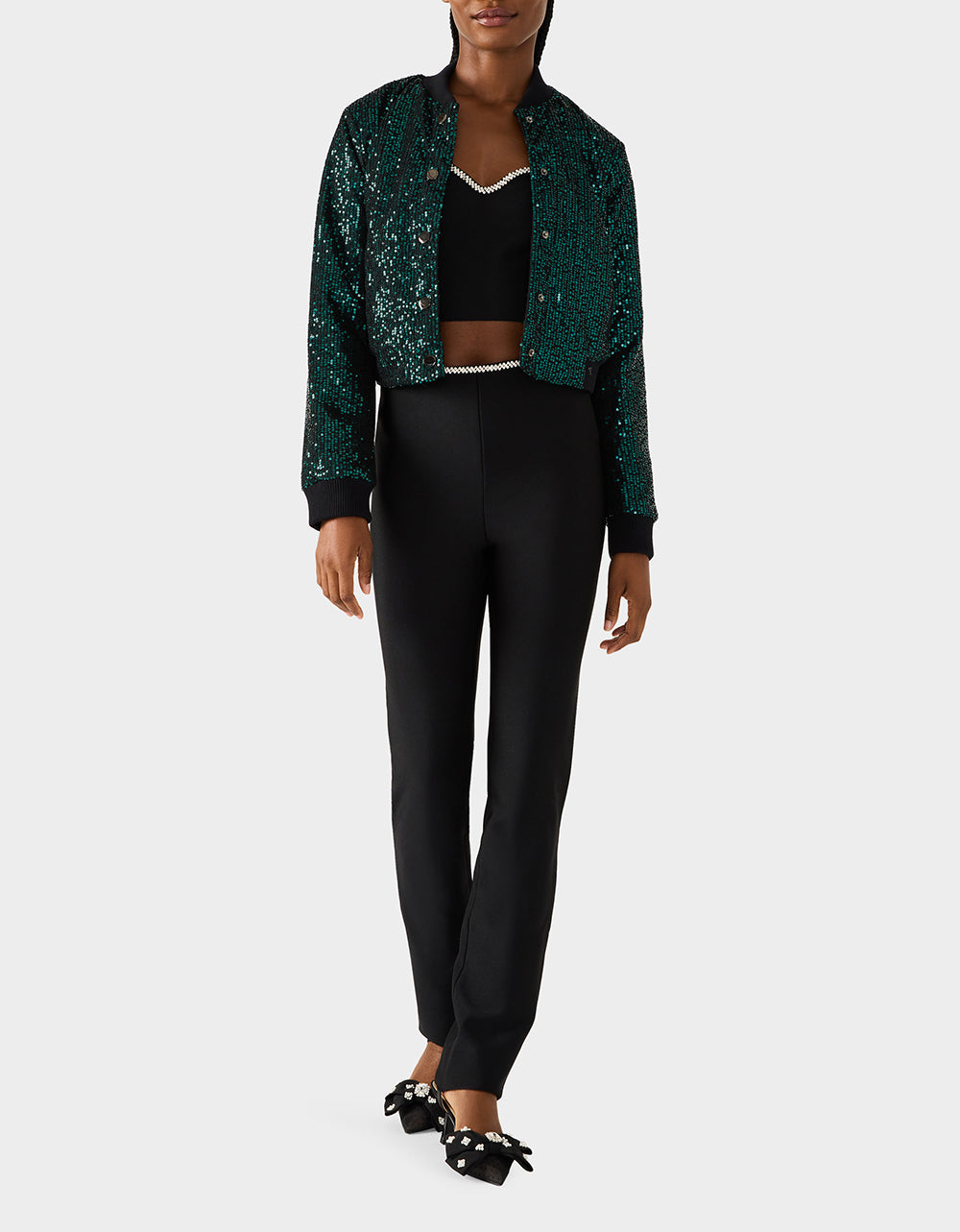 Betsey Johnson Trusted | GLITTERATI BOMBER JACKET EMERALD GREEN Women's Green Sequin Bomber Jacket