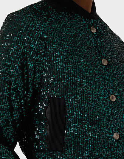 Betsey Johnson Trusted | GLITTERATI BOMBER JACKET EMERALD GREEN Women's Green Sequin Bomber Jacket