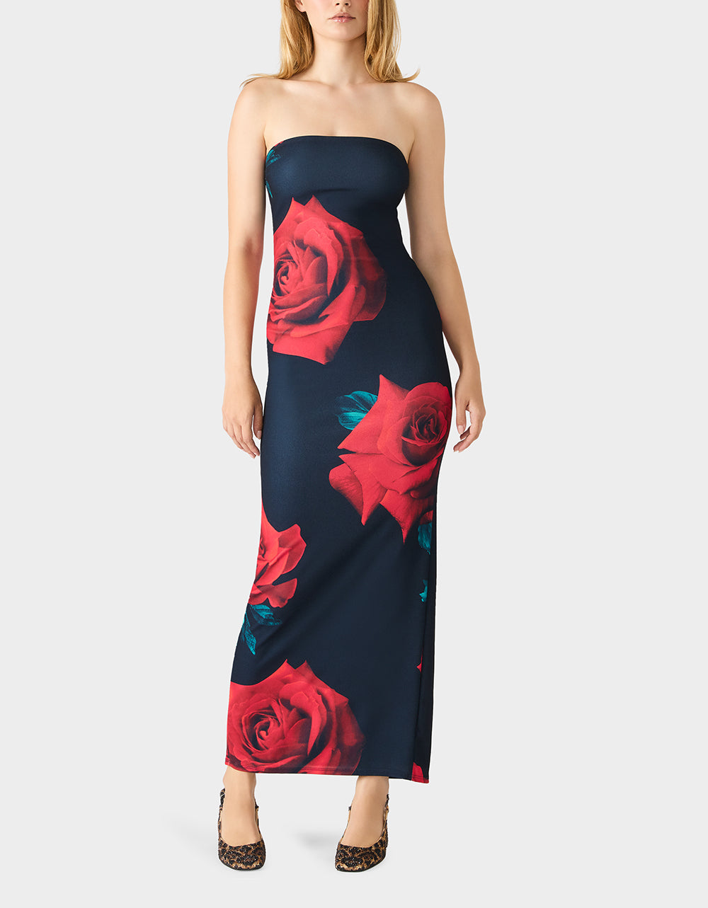 Betsey Johnson Exclusive | ROSE REVERIE DRESS RED Women's Floral print Maxi Strapless Dress