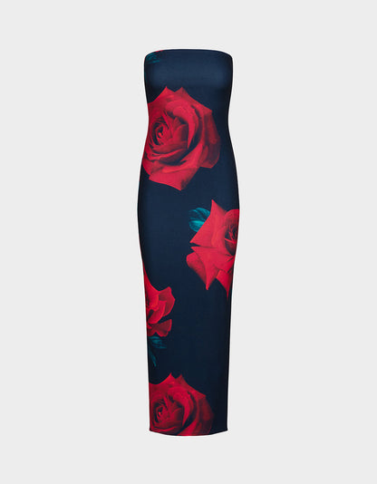 Betsey Johnson Exclusive | ROSE REVERIE DRESS RED Women's Floral print Maxi Strapless Dress