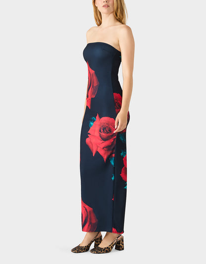 Betsey Johnson Exclusive | ROSE REVERIE DRESS RED Women's Floral print Maxi Strapless Dress