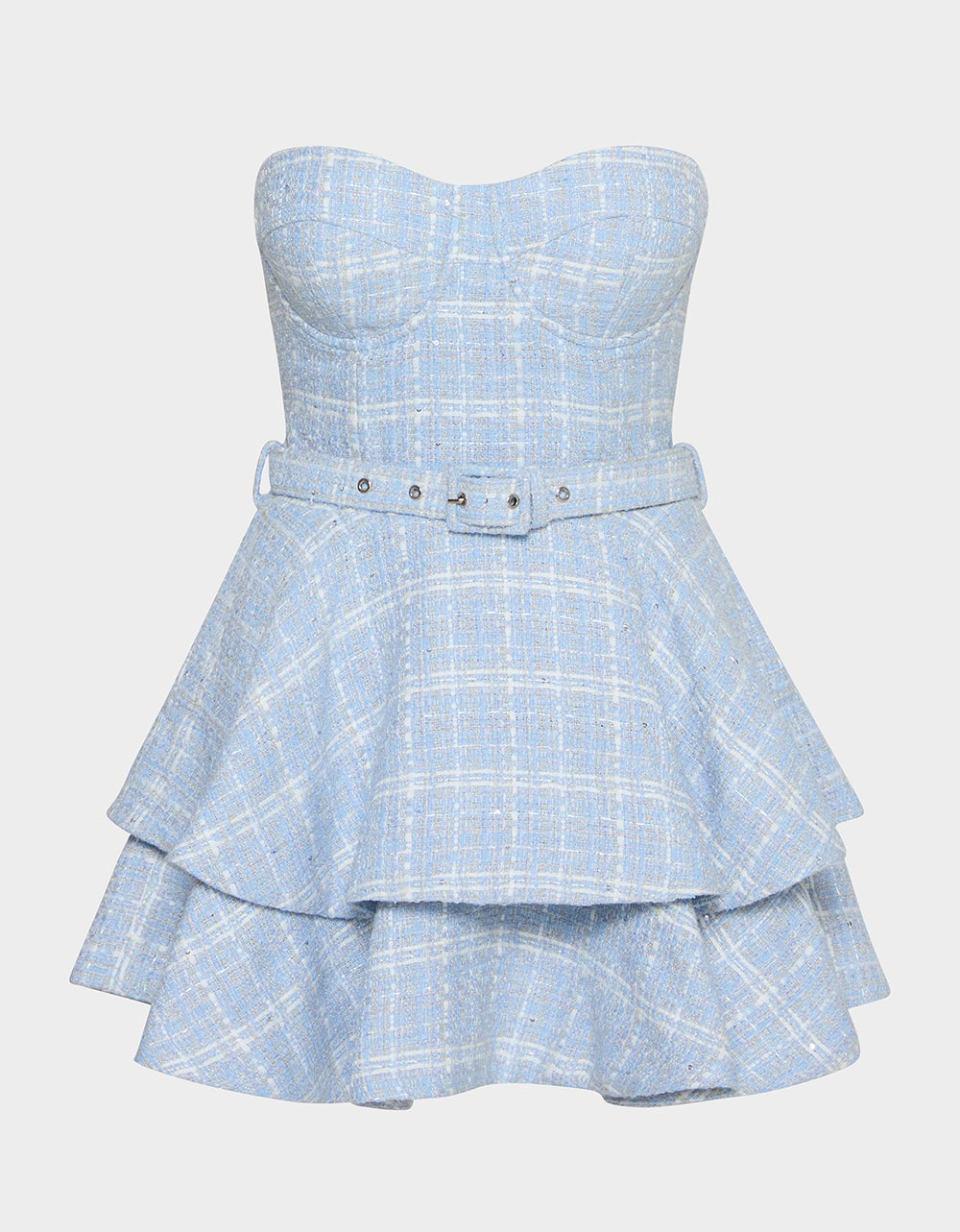 Betsey Johnson New | BELTED TWEED DRESS LIGHT BLUE Women's Strapless Croset Dress