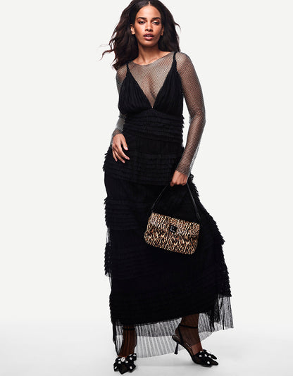 Betsey Johnson Special Offer | TIERED TULLE GOWN BLACK Women's Maxi Tulle Dress