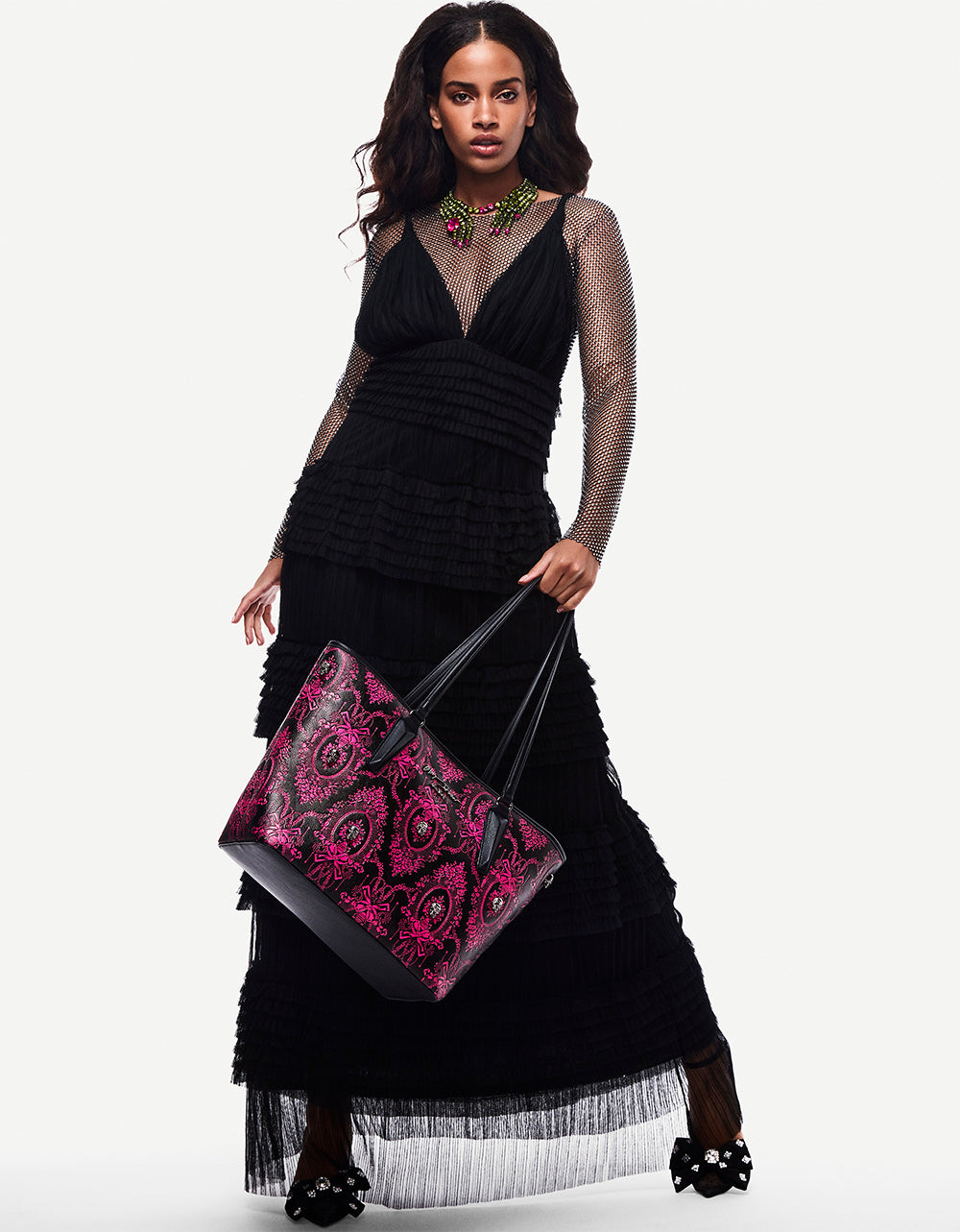 Betsey Johnson Special Offer | TIERED TULLE GOWN BLACK Women's Maxi Tulle Dress