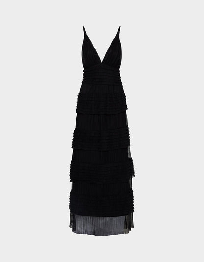 Betsey Johnson Special Offer | TIERED TULLE GOWN BLACK Women's Maxi Tulle Dress