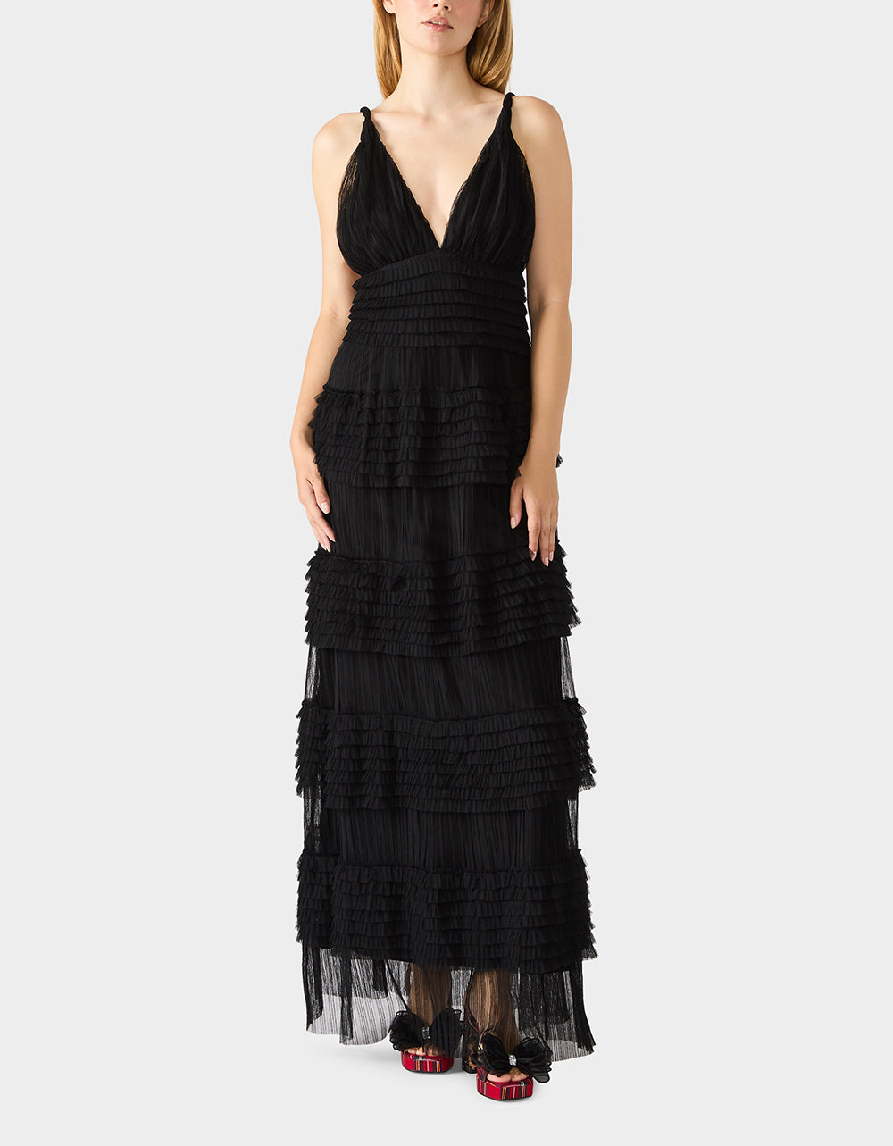 Betsey Johnson Special Offer | TIERED TULLE GOWN BLACK Women's Maxi Tulle Dress