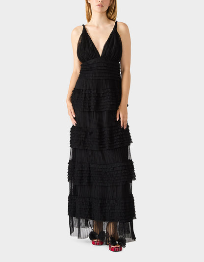 Betsey Johnson Special Offer | TIERED TULLE GOWN BLACK Women's Maxi Tulle Dress