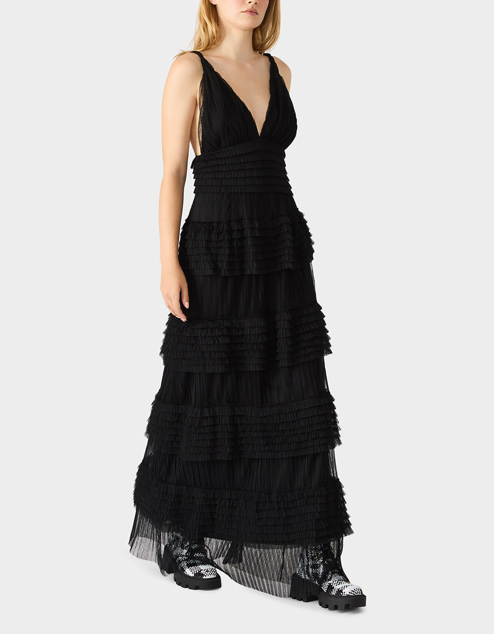 Betsey Johnson Special Offer | TIERED TULLE GOWN BLACK Women's Maxi Tulle Dress