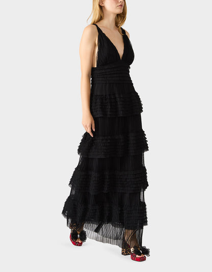 Betsey Johnson Special Offer | TIERED TULLE GOWN BLACK Women's Maxi Tulle Dress
