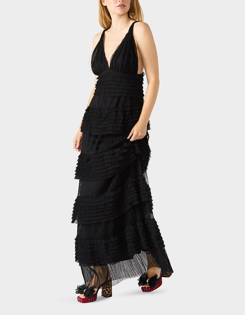 Betsey Johnson Special Offer | TIERED TULLE GOWN BLACK Women's Maxi Tulle Dress