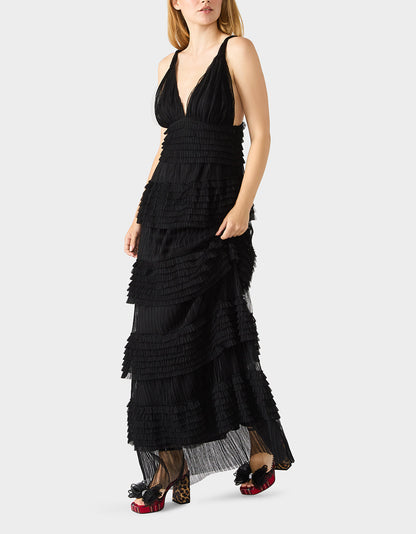 Betsey Johnson Special Offer | TIERED TULLE GOWN BLACK Women's Maxi Tulle Dress