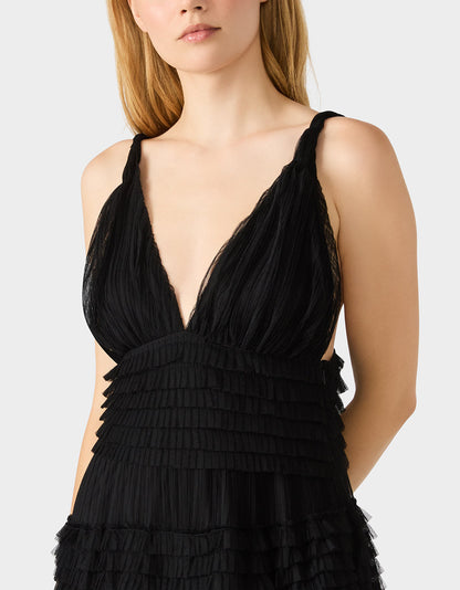 Betsey Johnson Special Offer | TIERED TULLE GOWN BLACK Women's Maxi Tulle Dress