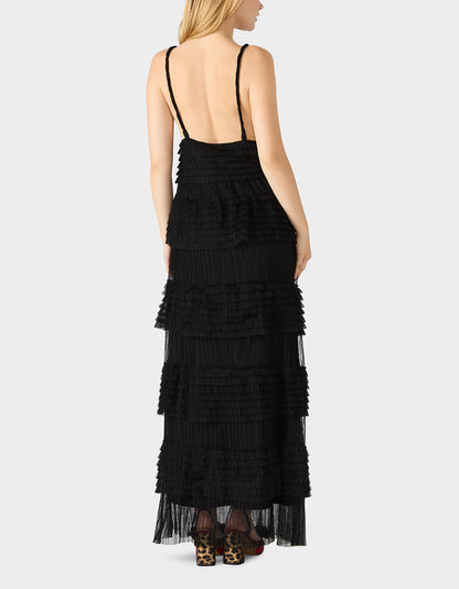 Betsey Johnson Special Offer | TIERED TULLE GOWN BLACK Women's Maxi Tulle Dress