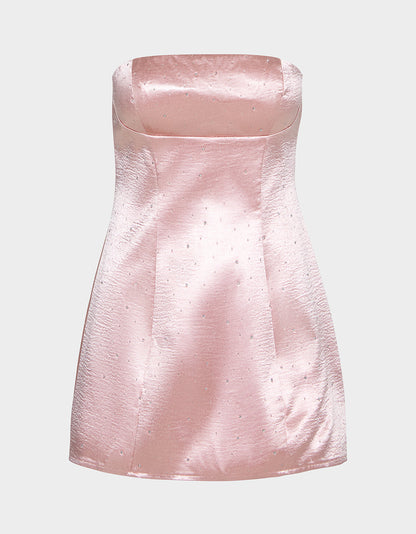 Betsey Johnson Top Pick | CONTOUR SPARKLE DRESS BLUSH Women's Pink Blush Rhinestone Strapless Mini Dress