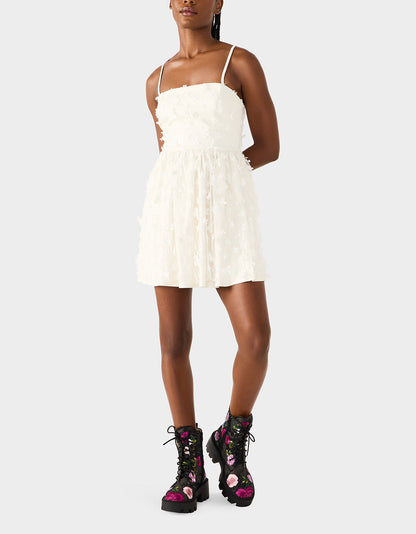 Betsey Johnson Top Pick | PLEATHER FLORAL MINI OFF WHITE Women's Ivory Floral Mini Dress
