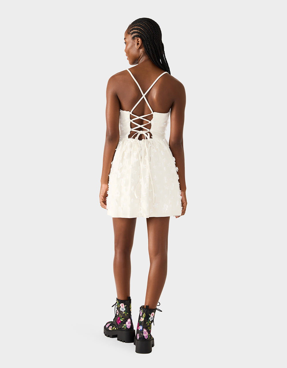 Betsey Johnson Top Pick | PLEATHER FLORAL MINI OFF WHITE Women's Ivory Floral Mini Dress