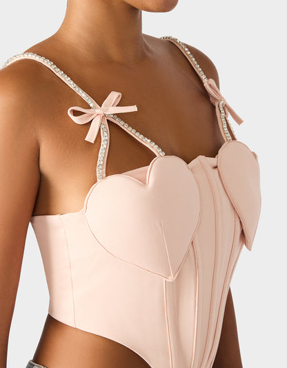 Betsey Johnson Smart Buy | HEART BUSTIER BLUSH Women's Bustier Cropped Corset Bow Top