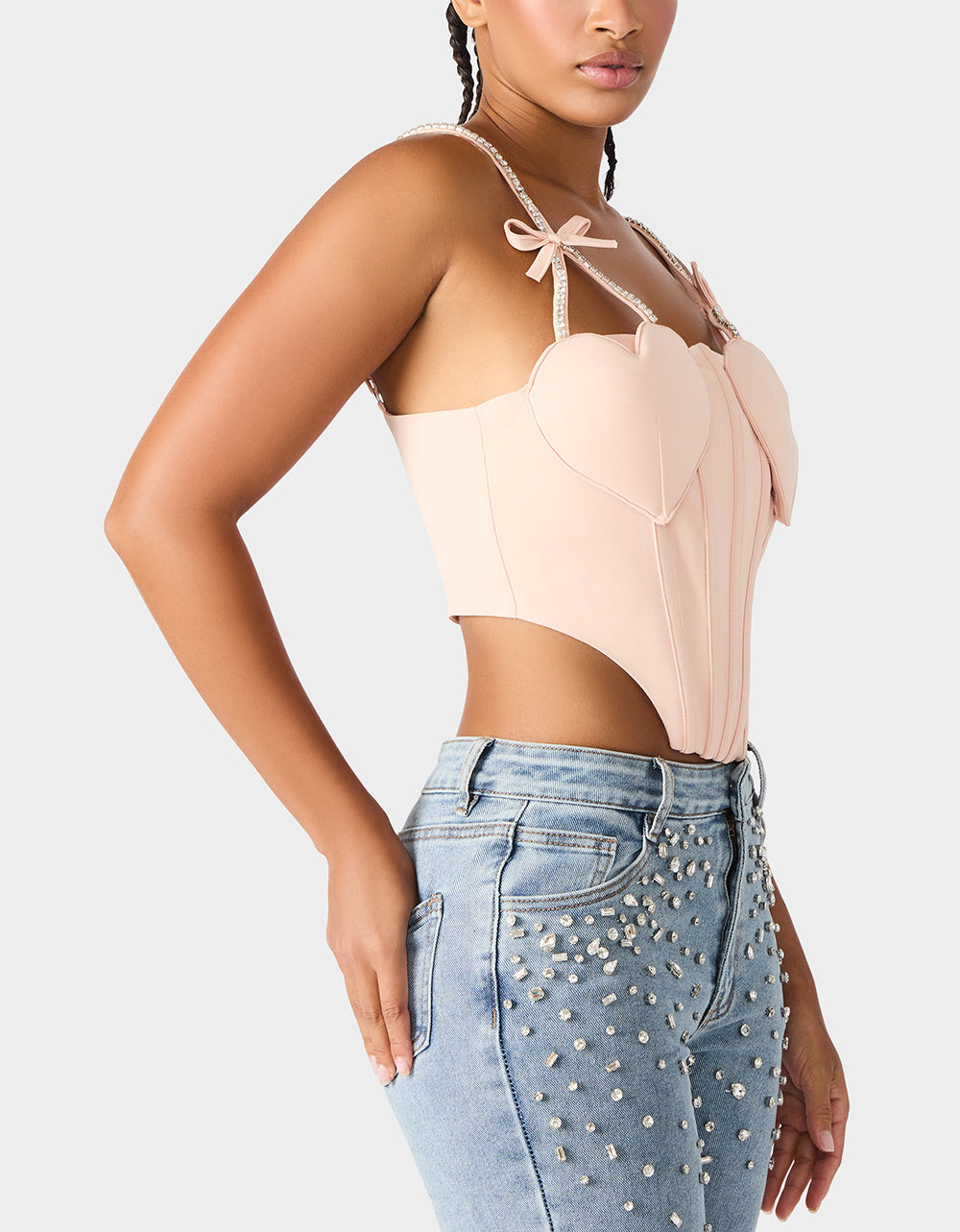 Betsey Johnson Smart Buy | HEART BUSTIER BLUSH Women's Bustier Cropped Corset Bow Top