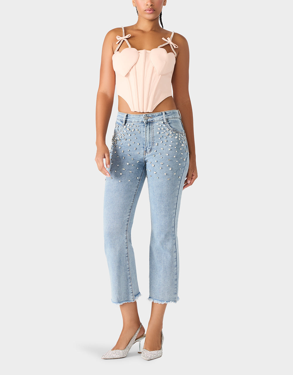 Betsey Johnson Smart Buy | HEART BUSTIER BLUSH Women's Bustier Cropped Corset Bow Top