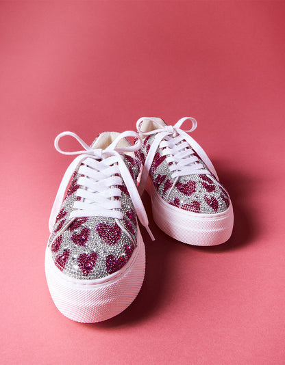 Betsey Johnson Special Offer | SIDNY FUCHSIA HEARTS Rhinestone Sneaker