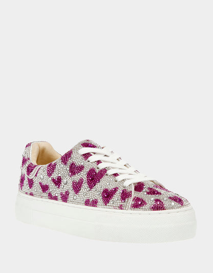 Betsey Johnson Special Offer | SIDNY FUCHSIA HEARTS Rhinestone Sneaker