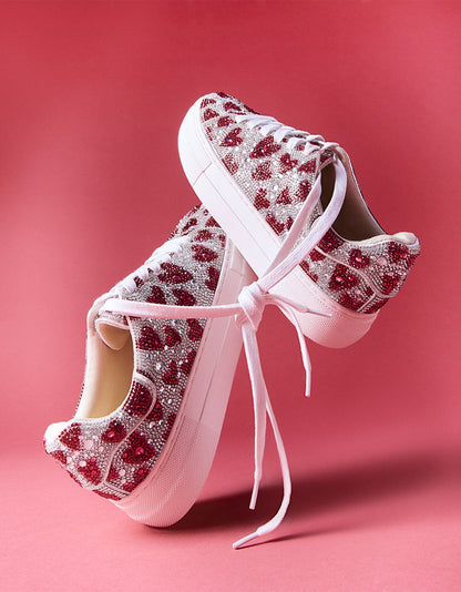 Betsey Johnson Special Offer | SIDNY FUCHSIA HEARTS Rhinestone Sneaker