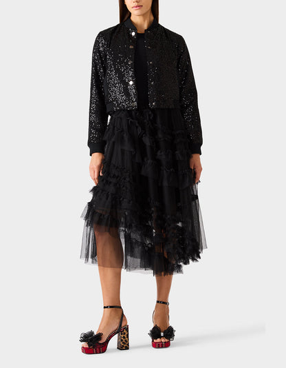 Betsey Johnson Sale | GLITTERATI BOMBER JACKET BLACK SEQUIN Women's Black Sequin Bomber Jacket