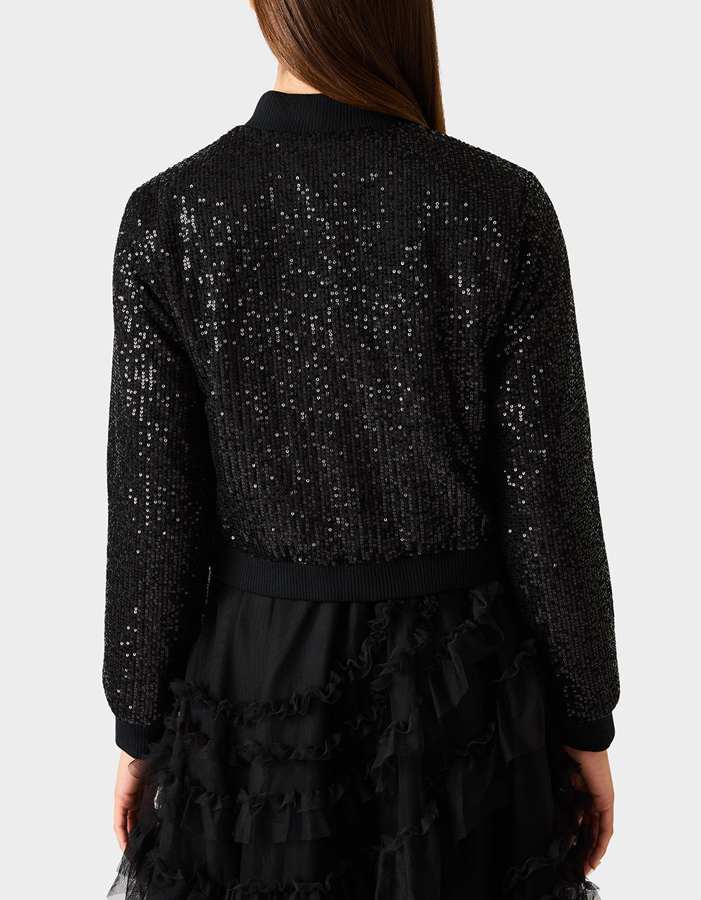 Betsey Johnson Sale | GLITTERATI BOMBER JACKET BLACK SEQUIN Women's Black Sequin Bomber Jacket