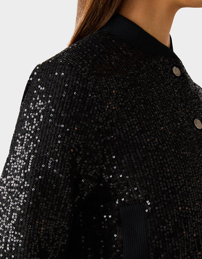 Betsey Johnson Sale | GLITTERATI BOMBER JACKET BLACK SEQUIN Women's Black Sequin Bomber Jacket