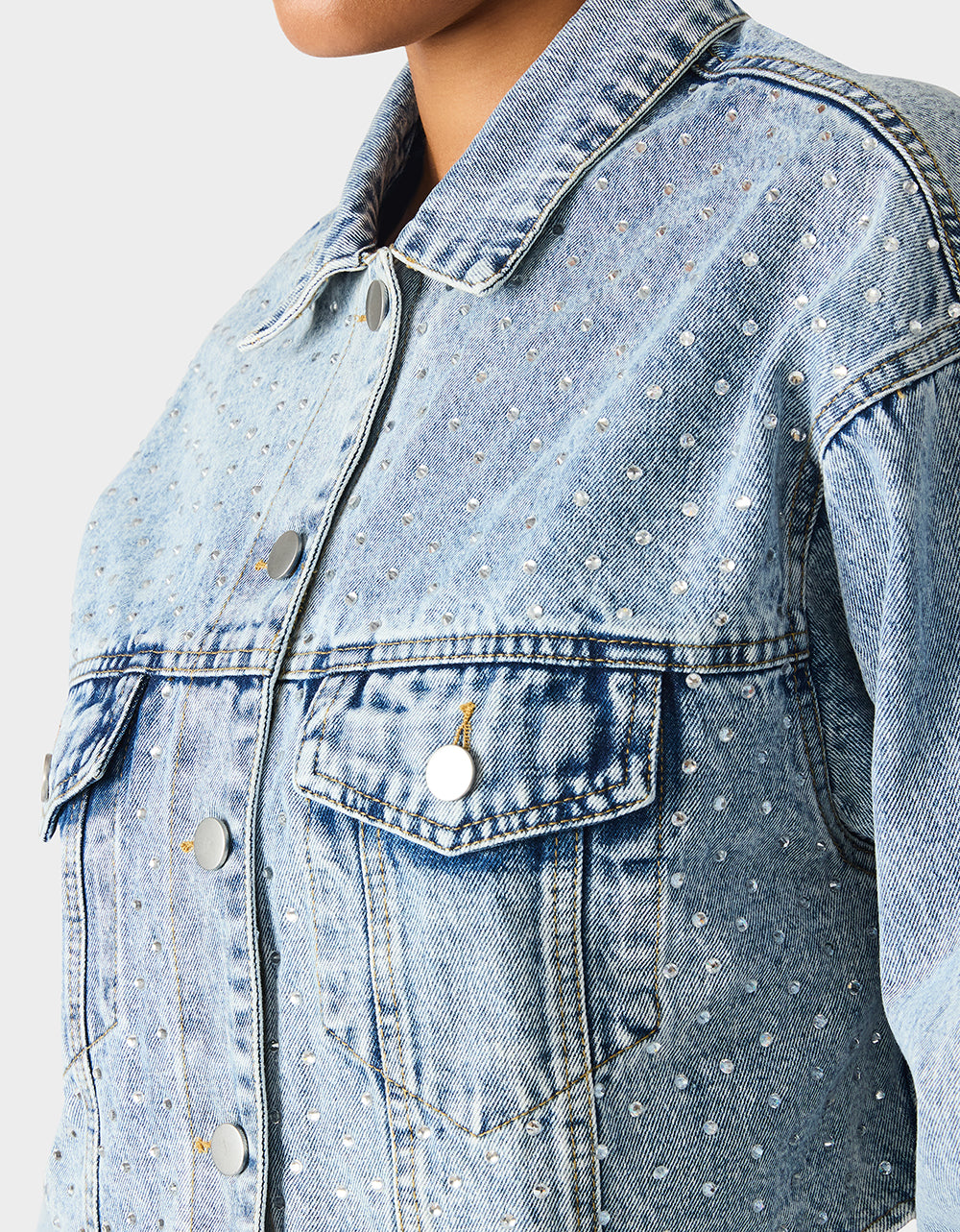 Betsey Johnson Discount | SPARKLE DENIM JACKET Women's Long-Sleeved Denim Rhinestone Jacket