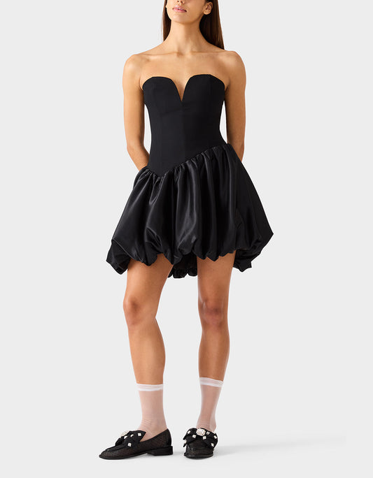 Betsey Johnson Quality | BUBBLE SOIREE DRESS BLACK Women's Black Bubble Hem Strapless Mini Dress