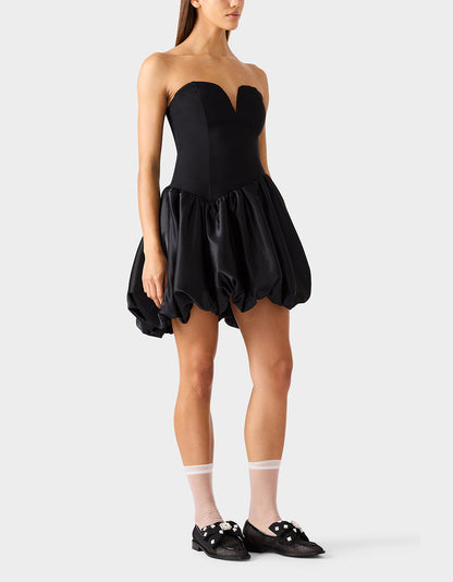 Betsey Johnson Quality | BUBBLE SOIREE DRESS BLACK Women's Black Bubble Hem Strapless Mini Dress