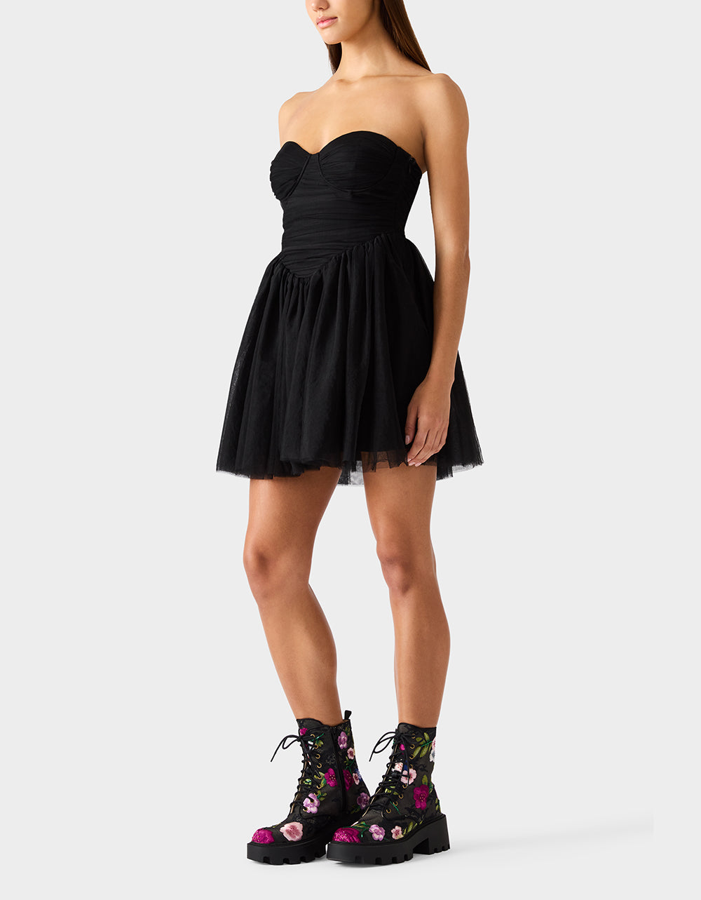 Betsey Johnson Hot Sale | TULLE TWIRL DRESS BLACK Women's Black Strapless Tulle Mini Dress
