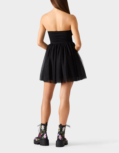 Betsey Johnson Hot Sale | TULLE TWIRL DRESS BLACK Women's Black Strapless Tulle Mini Dress