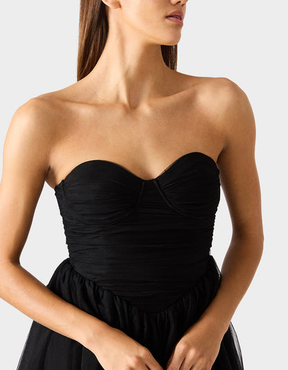 Betsey Johnson Hot Sale | TULLE TWIRL DRESS BLACK Women's Black Strapless Tulle Mini Dress