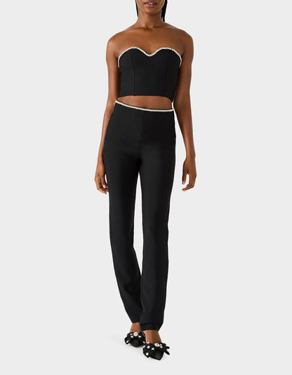 Betsey Johnson Special Offer | JEWELED SET BLACK Women's Black Crop Top and Pant Rhinestone Set