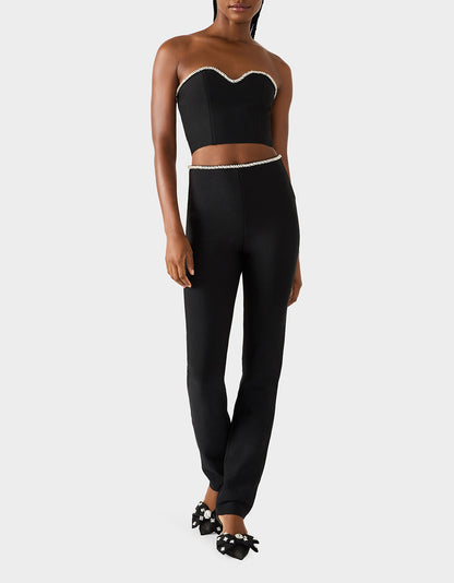 Betsey Johnson Special Offer | JEWELED SET BLACK Women's Black Crop Top and Pant Rhinestone Set