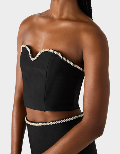 Betsey Johnson Special Offer | JEWELED SET BLACK Women's Black Crop Top and Pant Rhinestone Set