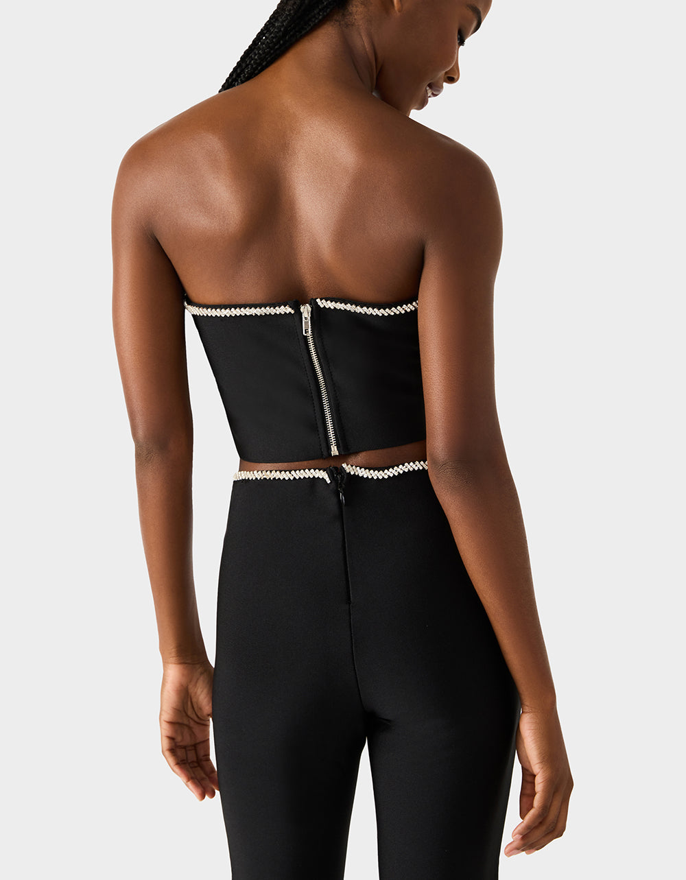Betsey Johnson Special Offer | JEWELED SET BLACK Women's Black Crop Top and Pant Rhinestone Set