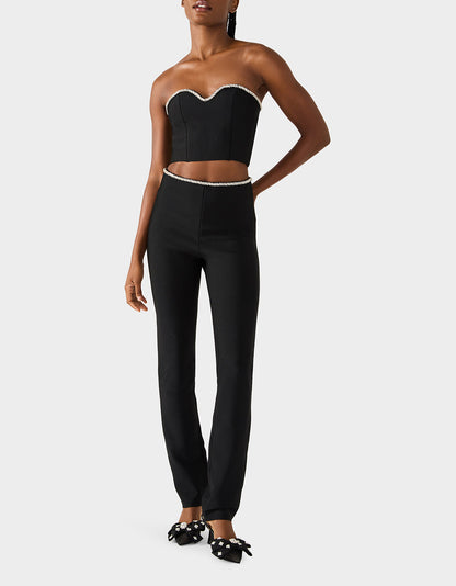 Betsey Johnson Special Offer | JEWELED SET BLACK Women's Black Crop Top and Pant Rhinestone Set
