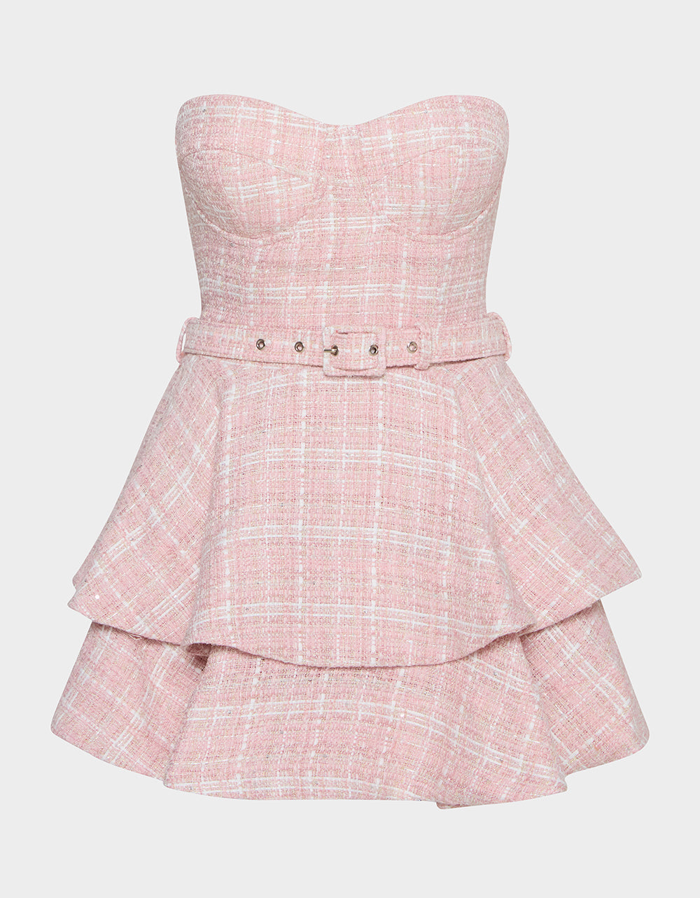 Betsey Johnson Premium | BELTED TWEED DRESS POWDER PINK Women's Strapless Croset Dress