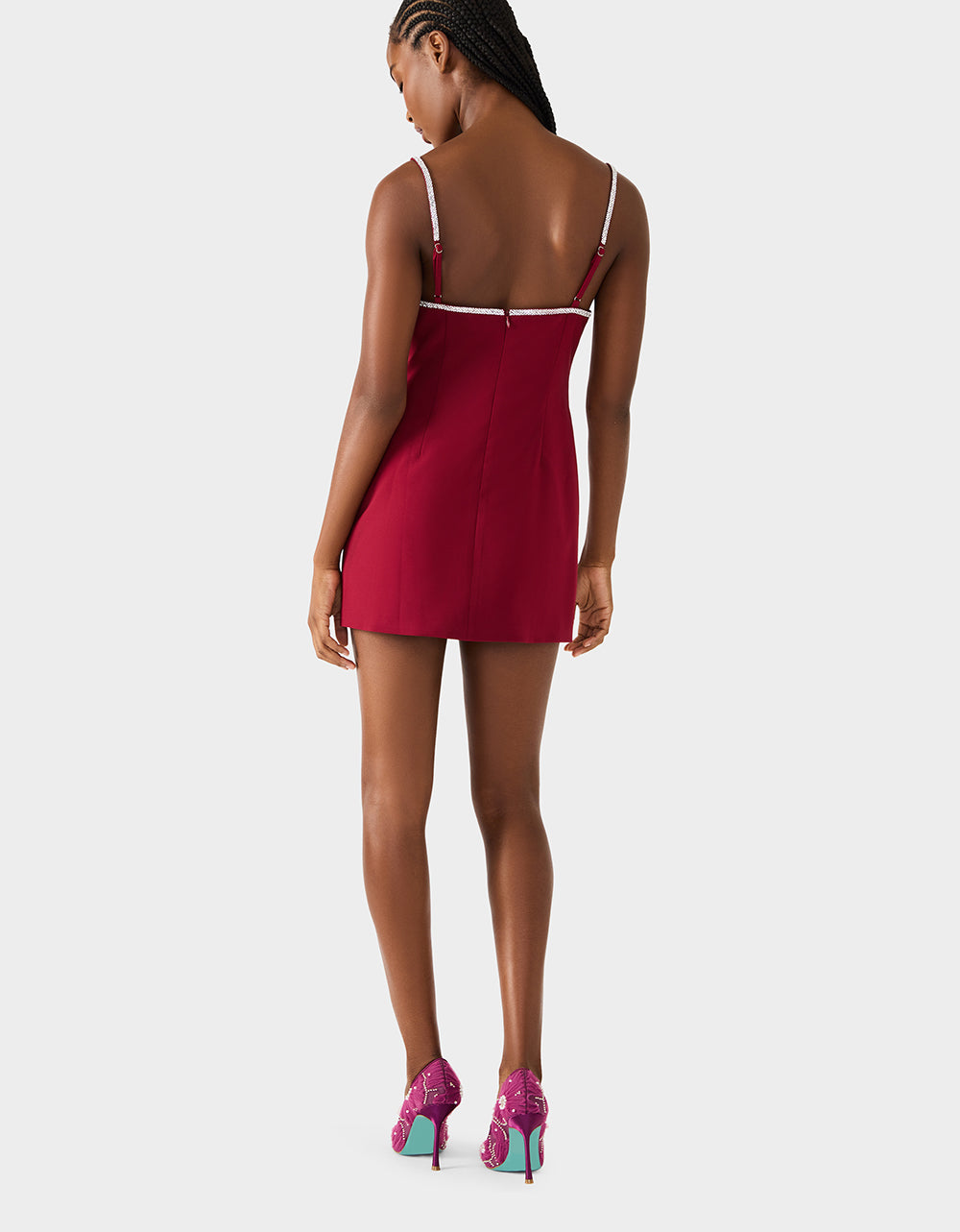 Betsey Johnson New | CRYSTAL SLIP DRESS WINE Women's Burgundy Wine Mini Dress with Rhinestone Details