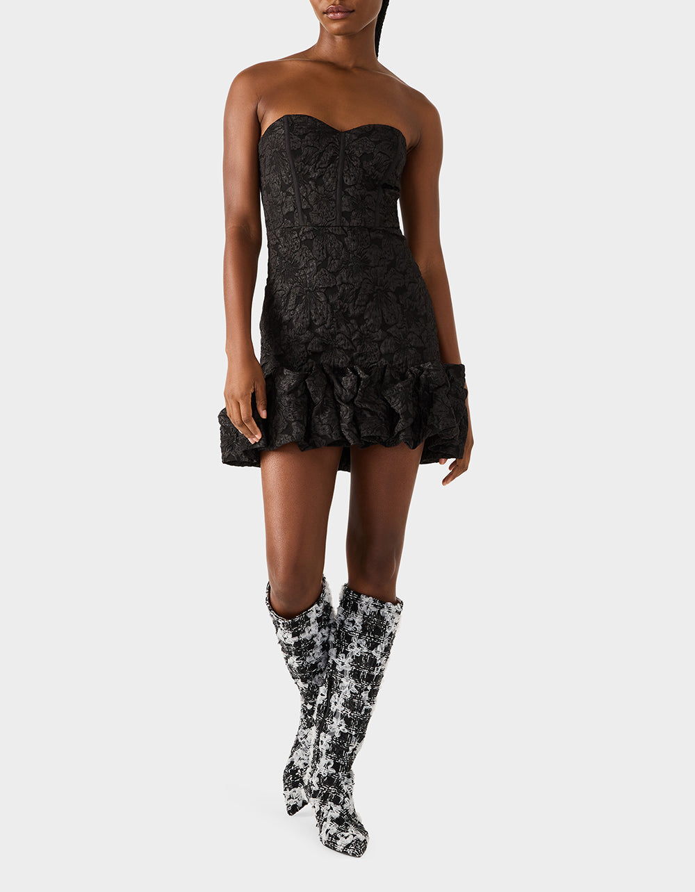 Betsey Johnson Great Value | DRESSED TO FRILL DRESS BLACK Women's Strapless Black Floral Mini Dress