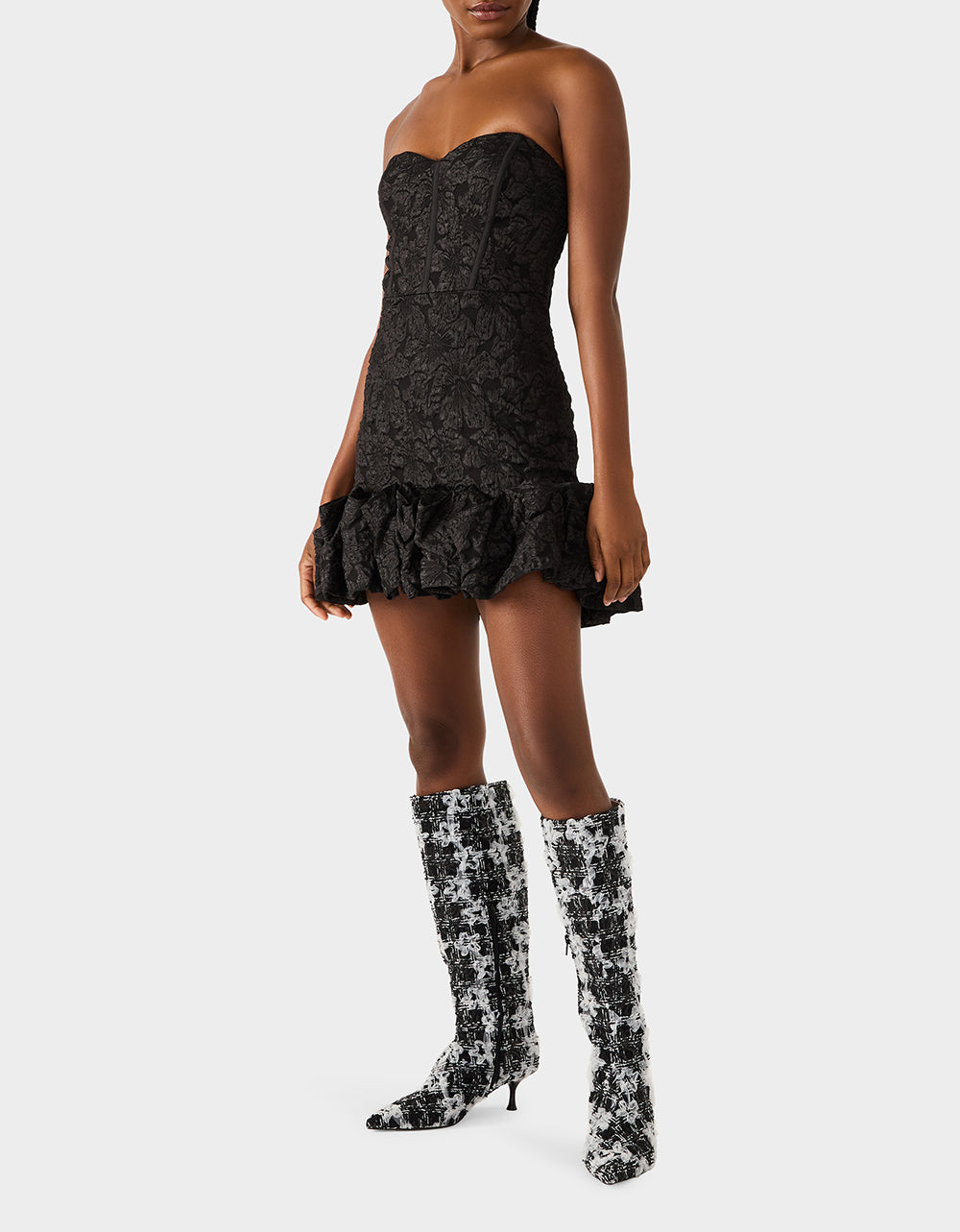 Betsey Johnson Great Value | DRESSED TO FRILL DRESS BLACK Women's Strapless Black Floral Mini Dress