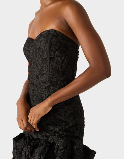 Betsey Johnson Great Value | DRESSED TO FRILL DRESS BLACK Women's Strapless Black Floral Mini Dress