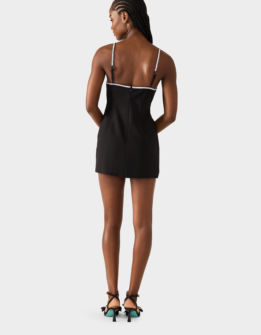Betsey Johnson Top Pick | CRYSTAL SLIP DRESS BLACK Women's Black Mini Dress with Rhinestone Details