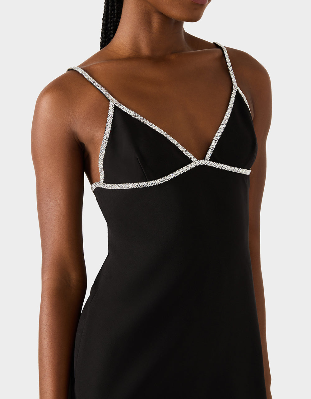 Betsey Johnson Top Pick | CRYSTAL SLIP DRESS BLACK Women's Black Mini Dress with Rhinestone Details