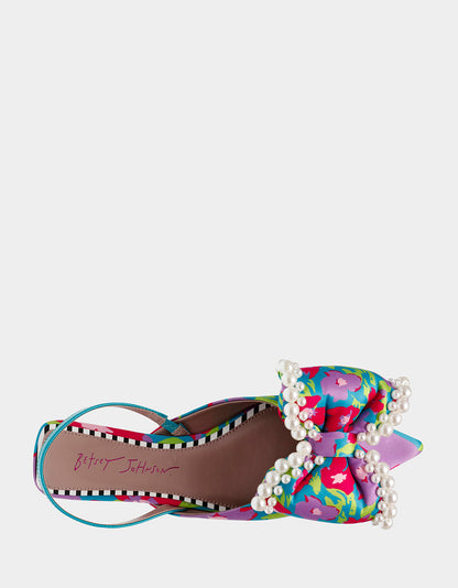 Betsey Johnson Smart Buy | CAMILO TEAL MULTI Floral Slingback Flats
