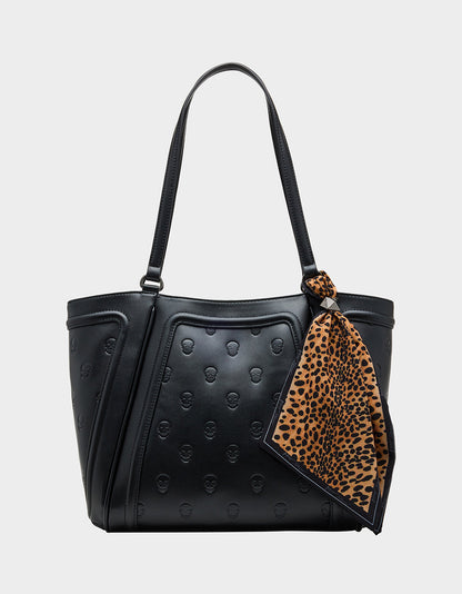 Betsey Johnson New | SKULLICIOUS TOTE WITH SCARF BLACK Women's Black Skull Tote Handbag